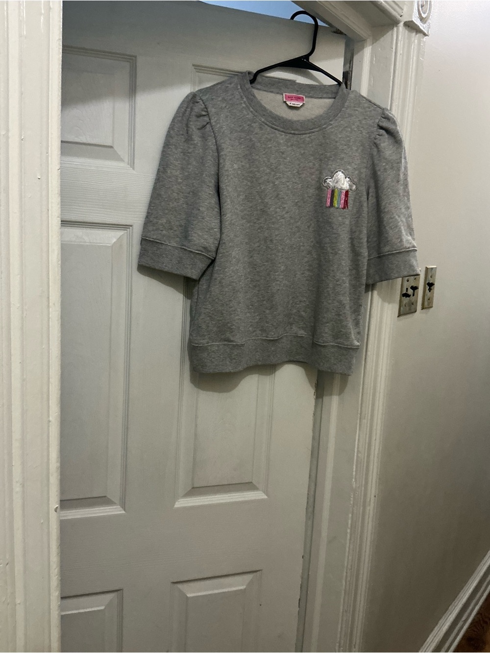 kate spade Grey Puff Sleeve Sweatshirt with Cloud & Rainbow Detail